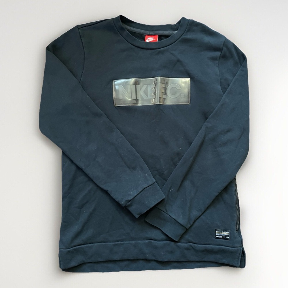 Nike FC crew‎ sweater men size SM black pockets long sleeve cotton soft Logo